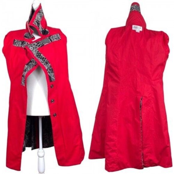 AN REN Wearable Art Floral Long Coat Black Red Size Medium Statement Jacket - Picture 15 of 16